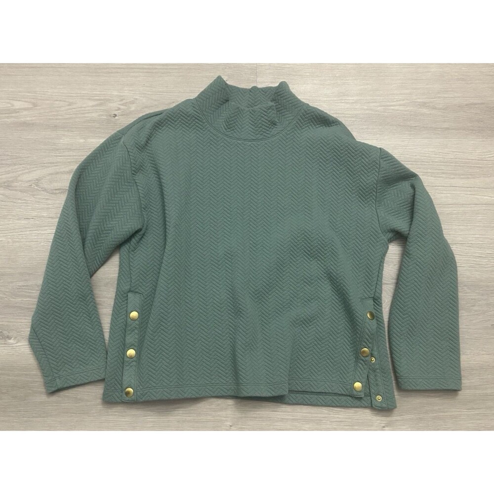 J. Crew Women’s Herringbone Long Sleeve Funnel Neck Pullover Green cozy XL